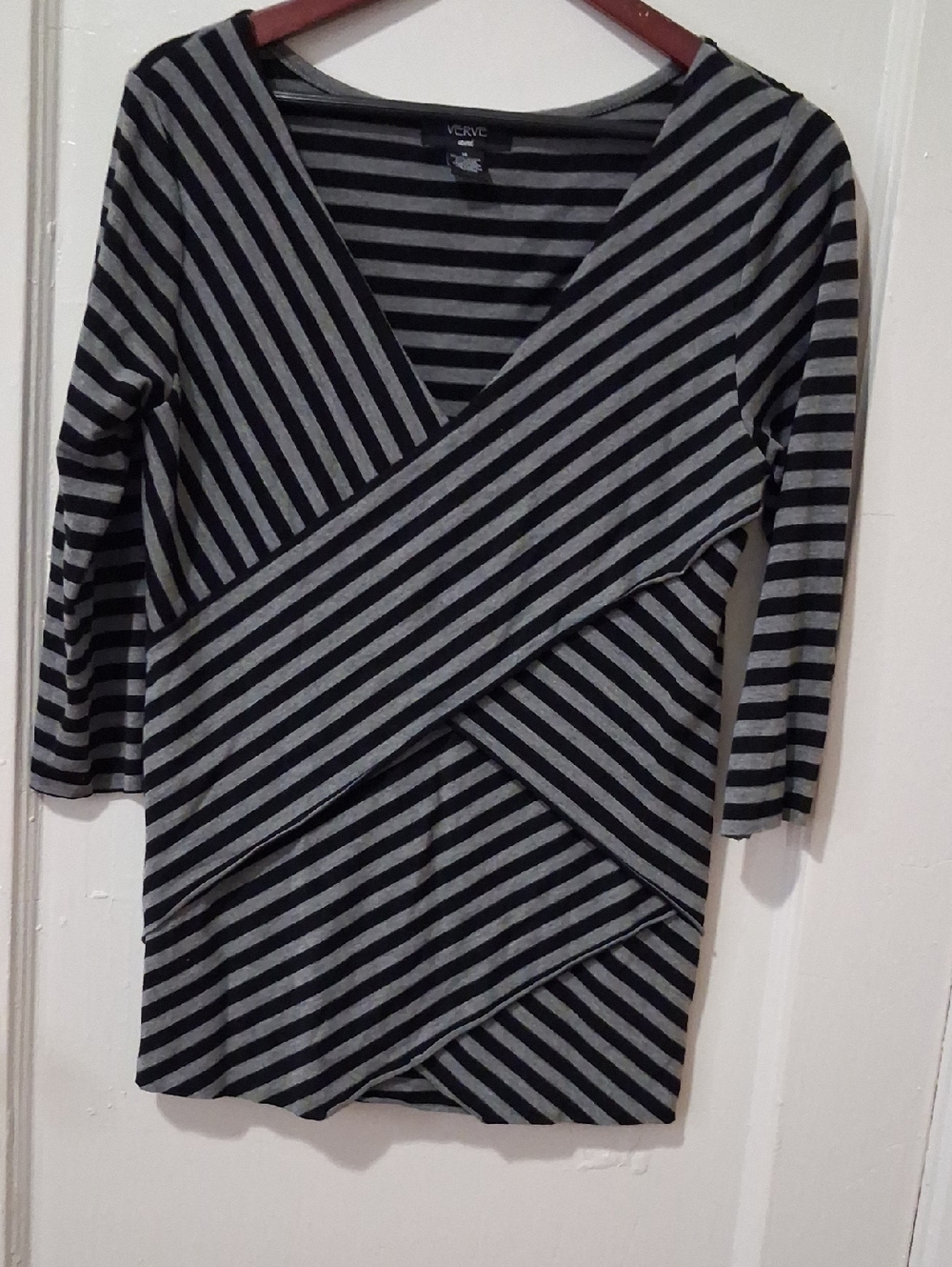 Black & Gray Striped Wrap-Style Women's Top
